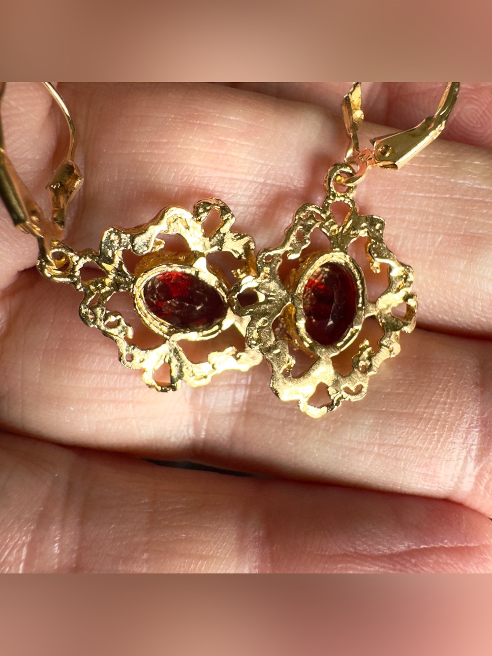 14k Garnet Drop Earrings - Picture 5 of 6